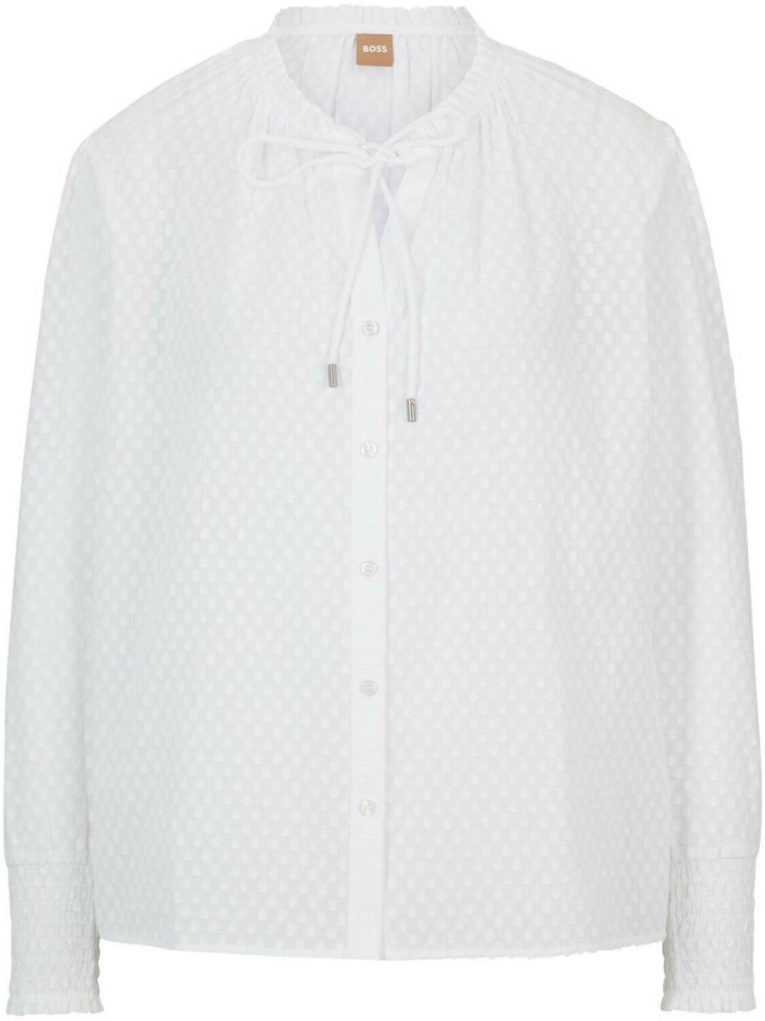 Hugo Boss Fil-coupé cotton blouse with drawstring collar (50505537) white Blusas