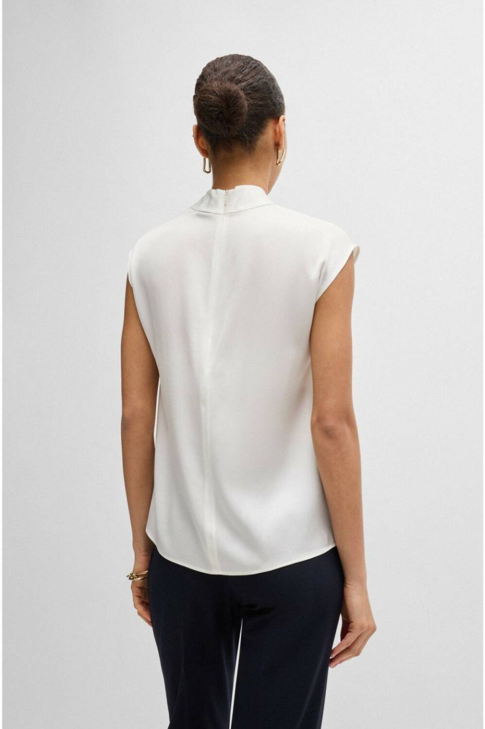 Blusas Hugo Boss Stretch silk blouse with stand-up collar (50522587) white