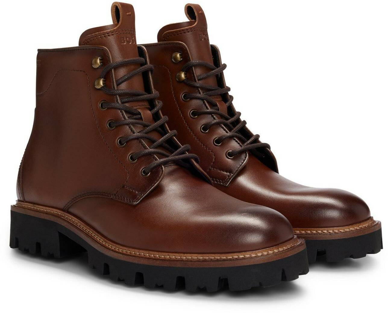 Hugo Boss made of polished leather with leaf insert 50529274 brown Botas hombre