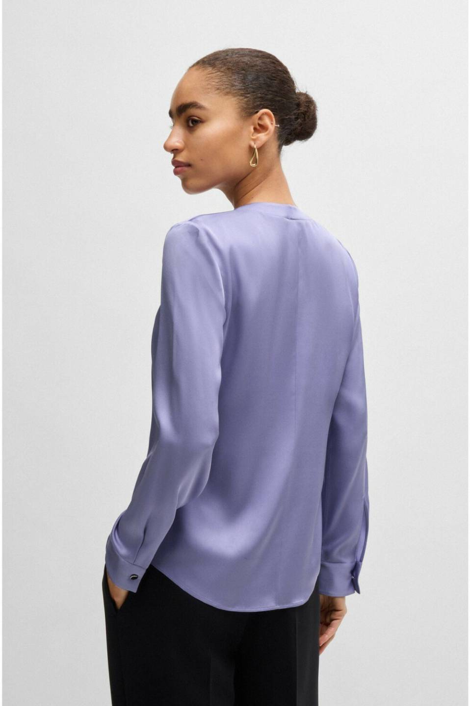 Hugo Boss Banorah (50490058)Blouse in elasticated crêpe de chine with gathered neckline (50490058) purple Blusas