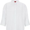 Hugo Boss Regular-fit cotton poplin blouse with pleated sleeves (50517995) white Blusas