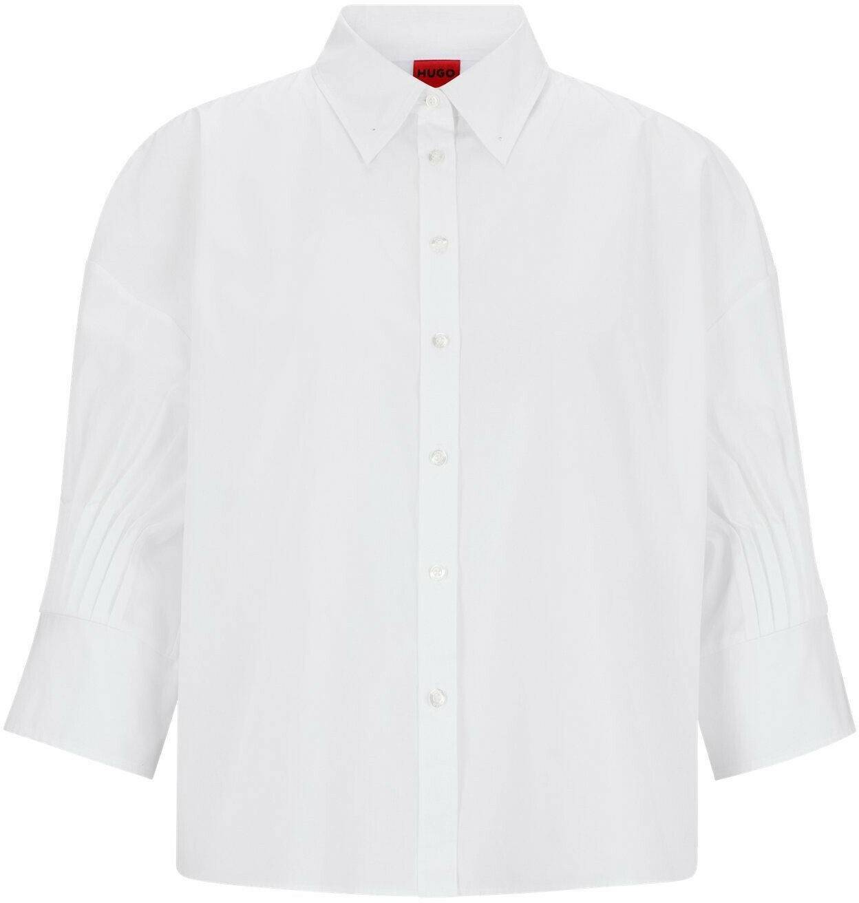 Hugo Boss Regular-fit cotton poplin blouse with pleated sleeves (50517995) white Blusas