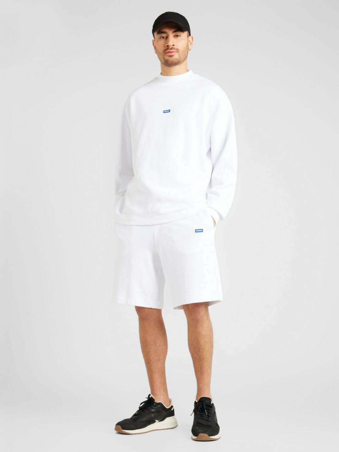 Hugo Boss Cotton terry sweatshirt with blue logo label (50522359) white Jerséis hombre