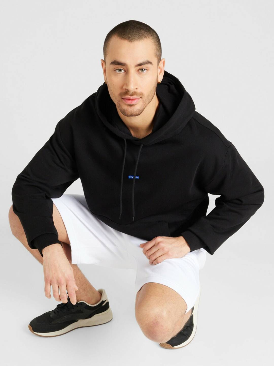 Hugo Boss Cotton terry hoodie with blue logo label (50522374)black Jerséis hombre