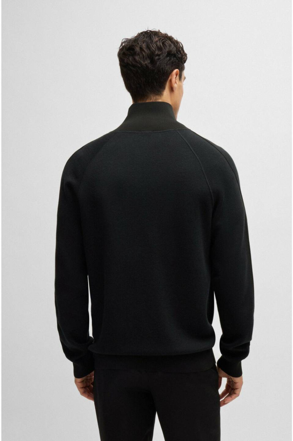 Hugo Boss Cotton and wool cardigan with zip H-Domico 50519629 black Jerséis hombre