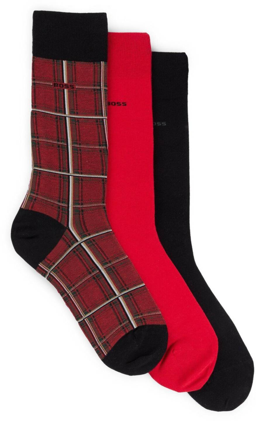 Hugo Boss 3-Pack mid-high socks with logo details 50524323 black red Medias y calcetines