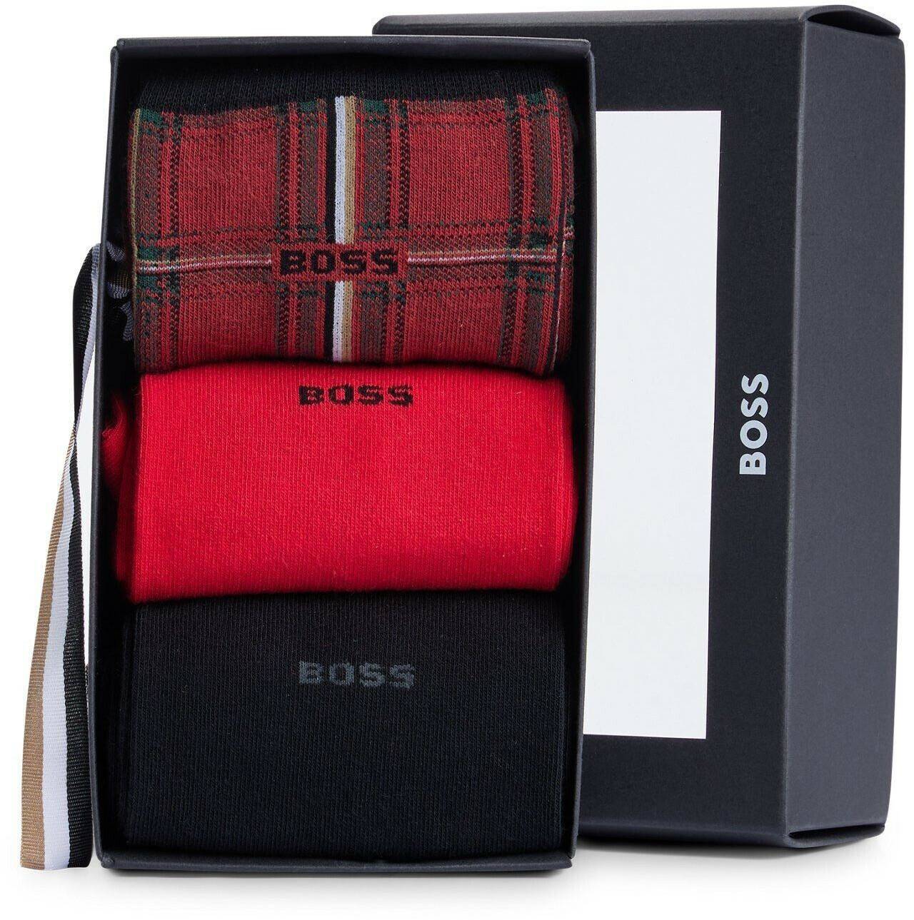 Hugo Boss 3-Pack mid-high socks with logo details 50524323 black red Medias y calcetines