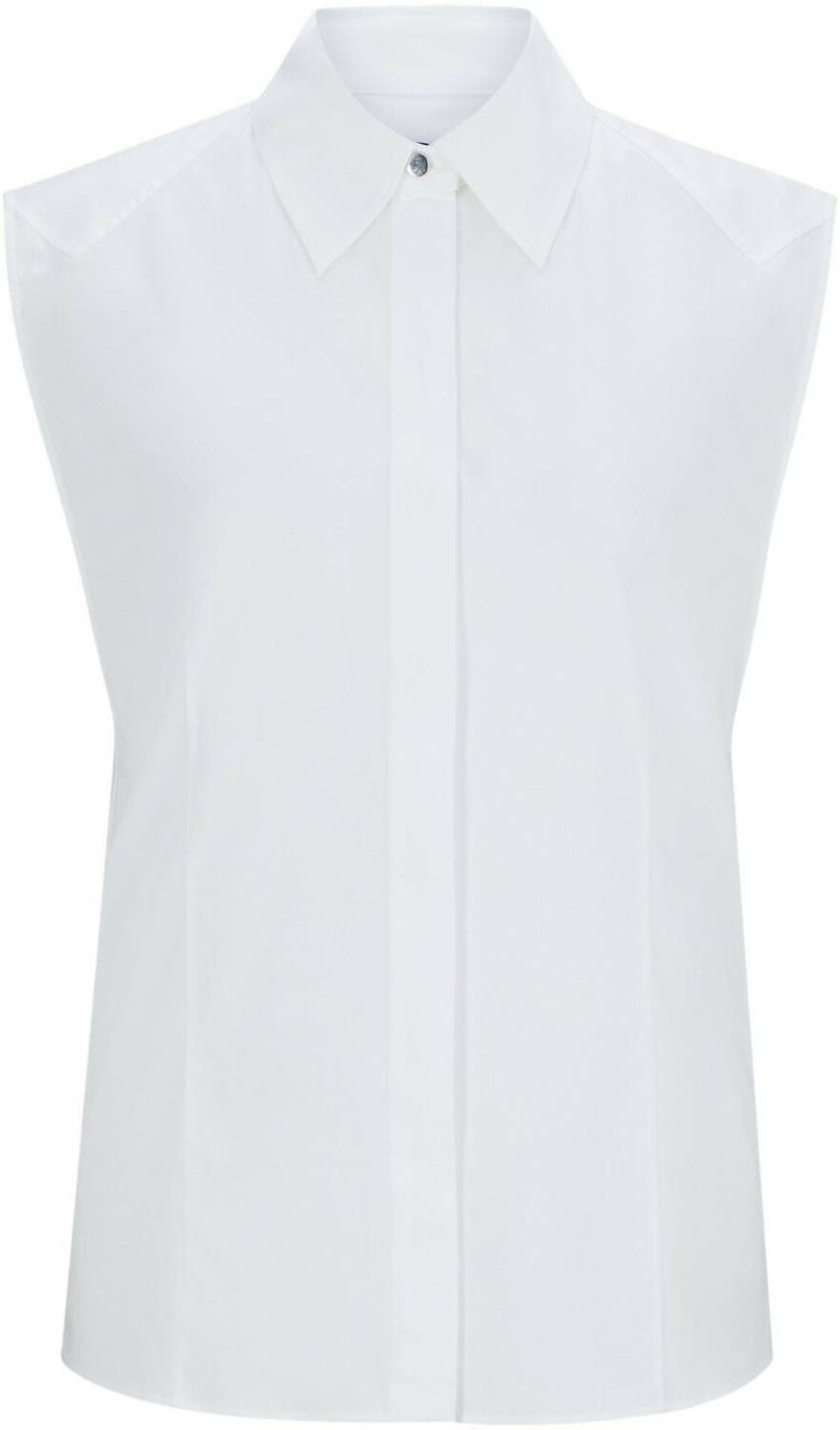 Hugo Boss Sleeveless blouse in stretch cotton canvas (50521399) white Blusas